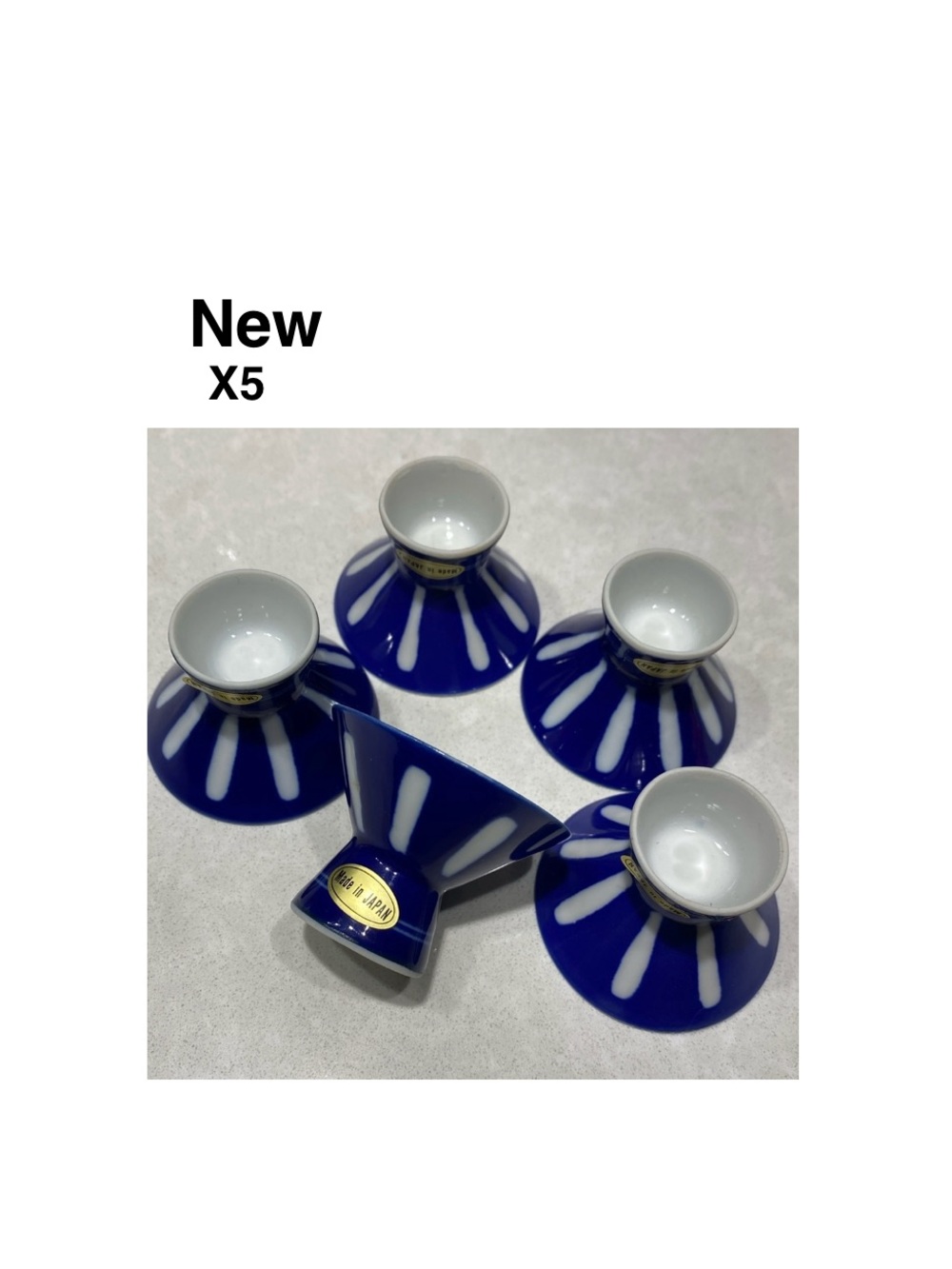 New Japanese Porcelain Sake Cup  Blue White set of 5⭐️⭐️⭐️⭐️